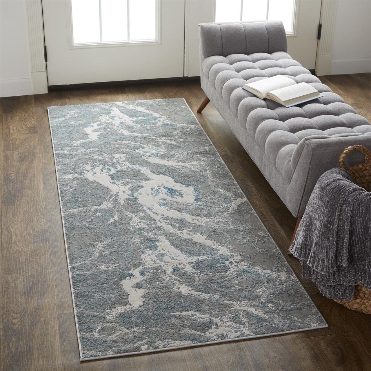 Feizy Home Collection 6.5' x 9.5' Silver and Blue Marble Rectangular Area Throw Rug